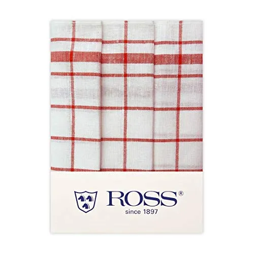 Ross 3er Pack Halbleinen-Geschirrtücher Karo rot, 50x70 cm
