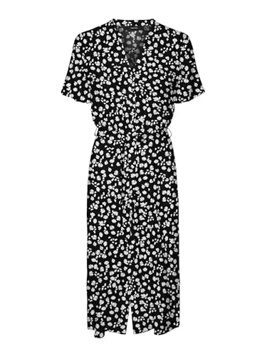 Vero Moda Sommerkleid Vica - Elegantes Maxi-Kleid in Blau/Schwarz - Kleider aus 100% Viskose (LENZINGTM ECOVEROTM) mit Tunika-Ausschnitt und normaler Passform, perfekt für sommerliche Anlässe.