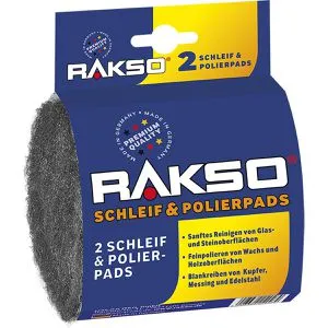RAKSO Stahlwolle 020210, Pads, fein 00, zum Reinigen, Polieren und Schleifen, 2 Stück