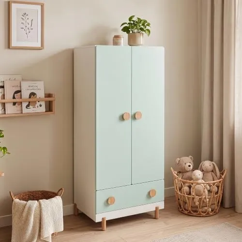 [en.casa] Kinderkleiderschrank Vaarentaa mit Schublade 126x60x41 cm Mintgrün