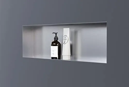 Wandnische aus Edelstahl NT206010X randlos -20 x 60 x 10 cm Einbauregal, befliesbare Wandnische mit flexibler Einbau- Ideale Duschablage - Farbe:Edelstahl gebürstet