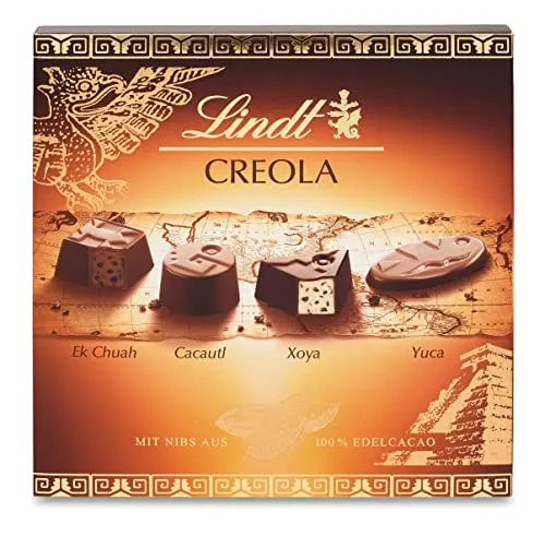 Lindt Schokolade - Creola Pralinen | 100 g | Pralinés-Schachtel mit 9 Pralinen in 4 köstliche Sorten ohne Alkohol mit Kakao Nibs aus 100 % Edelkakao | Pralinengeschenk | Schokoladengeschenk