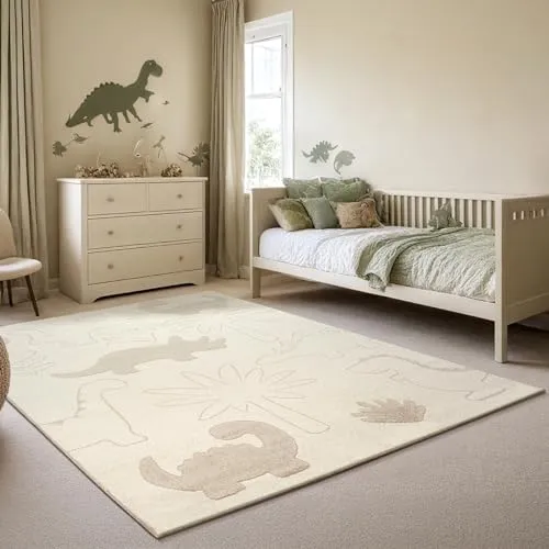 Elisa Kids Teppich – Dino Kinderteppich 140 x 200 cm - Teppiche & Läufer für Baby- & Kleinkinderzimmer, strapazierfähig und pflegeleicht, ideal für aufregende Tierabenteuer im Kinderzimmer.