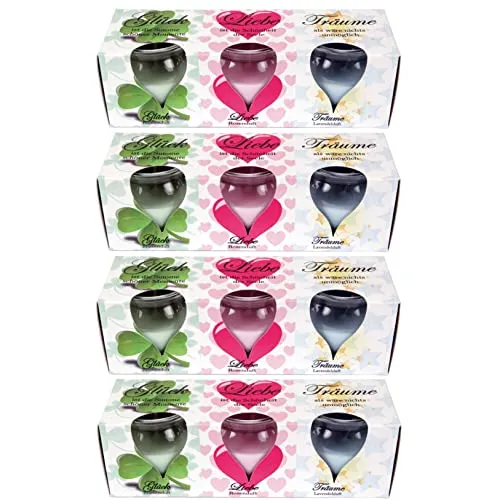 HS Candle Duftkerzen Selection 12er Pack im Glas, lange Brenndauer und angenehmer Duft (Romantic Selection)