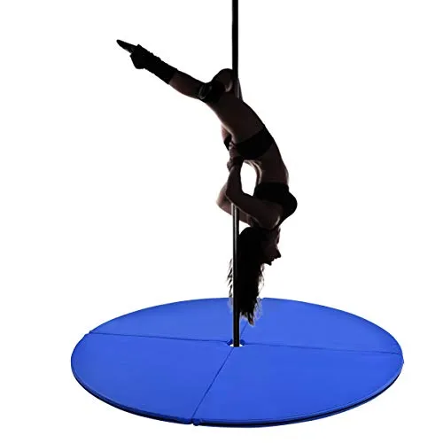 COSTWAY Stangentanz Schutzmatte φ150 cm, Pole Dance Matte faltbar, Crashmatte 5 cm Stärke, Fitnessmatte rund für Fitnessstudio Zuhause (Blau)