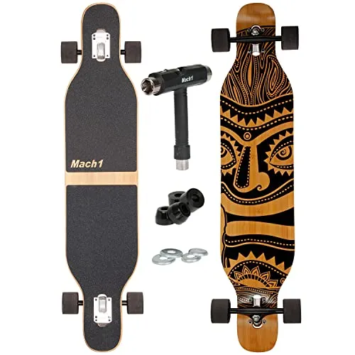 Camber Longboard mit Keramik Kugellager in Flex1 Drop Through Cruiser Freeride Skaten Komplettboard mit T-Tool