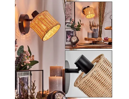 hofstein Deckenleuchte verstellbare Wandlampe aus Metall/Rattan - Moderne Wandleuchte im Boho-Stil, verstellbarer Schirm für individuelle Lichtausrichtung, ideal für Esszimmer, Flur und Wohnzimmer, ohne Leuchtmittel.