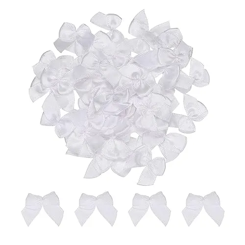 sourcing map 50 Stück Mini Satinband Schleifen 2,5cm Stoff Satinschleife Blume Bögen Ribbon Mini Band Bowtie für Handwerk Basteln Nähen Harre Hochzeit Geburtstag Party Weiß