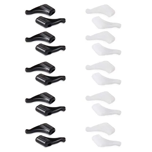 OPUGIT Gläser Ohrhaken, 10 Paar Komfort Silikon Anti-Rutsch-Halter für Gläser, für Sport Brillen Tempel Tipp,schwarz/weiß