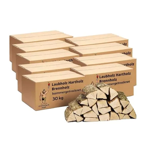 Neandertaler Feuer Kaminholz 270 kg – Hochwertiges Hartholz für Grill und Kamin - Erleben Sie gemütliche Abende mit unserem 100% Eschen-Brennholz. Kammertrocknung sorgt für optimale Verbrennungseigenschaften und minimalen Aschegehalt. Ideal für Haus und Garten.