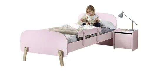 Natur24 Bett Kiddy Set in Rosa mit Lattenrost und Absturzschutz
