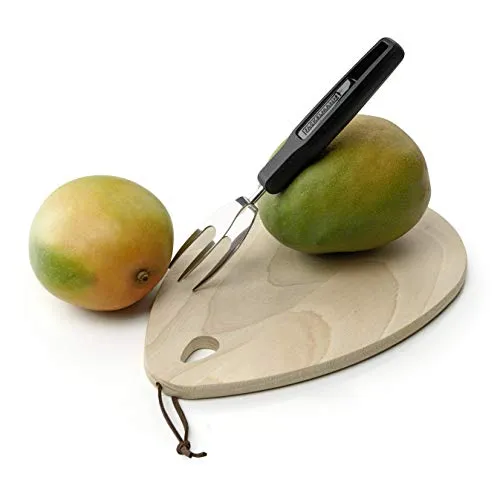 Fackelmann Mangogabel 21 cm, hochwertiger Küchenhelfer mit Funktionsteil aus Federstahl, kinderleichtes aufspießen und festhalten der Mango, sauberes Arbeiten garantiert (Farbe: Schwarz/Silber)
