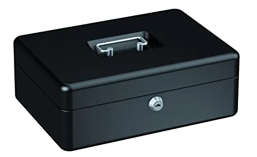 BASI Geldkassette | Geldscheinfach | Münzgeldeinsatz herausnehmbar | Tragegriff | 2 Schlüssel | H90xB250xT180 mm | Farbe Schwarz