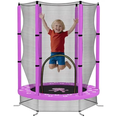 AIYAPLAY Kinder Trampolin Ø140 cm - Trampolin für Kinder 3-6 Jahre mit Sicherheitsnetz und Gummiseilen, bietet sicheren Sprungspaß und ist ideal für drinnen und draußen.
