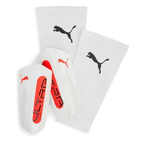 PUMA ULTRA Light Sleeve Schienbeinschoner, Unisex, PUMA White-Glowing Red, S - Schienbeinschoner für Fußball, ultraleicht und optimalen Schutz für maximale Beweglichkeit auf dem Platz.