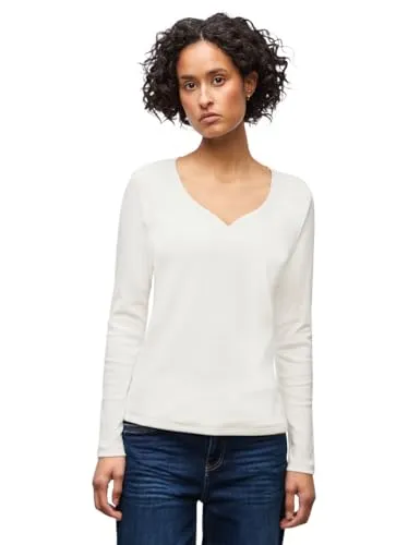 Street One Damen 3228039 Shirt mit Herzausschnitt - Off White, Größe 46 - T-Shirt für Damen mit elegantem Herzausschnitt und Rippstruktur, ideal für vielseitige Outfits. Bequeme Passform und hochwertige Verarbeitung für jeden Anlass.
