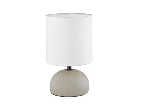 Kleine Tischleuchte 23cm mit Keramikfuß Hellbraun und Stoffschirm Weiß