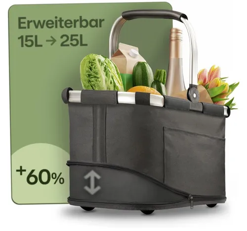 Praknu Faltbarer Einkaufskorb – 2 in 1 Erweiterbar, Waschbarer Bezug, 25 l