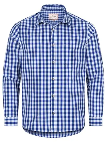 Steigenhöfer Herren Trachtenhemd Langarm - Basti - Blau - M - Trachtenhemden für Herren, atmungsaktiv und pflegeleicht – ideal für Oktoberfest und Festlichkeiten, perfekt kombinierbar mit Lederhose oder Jeans.