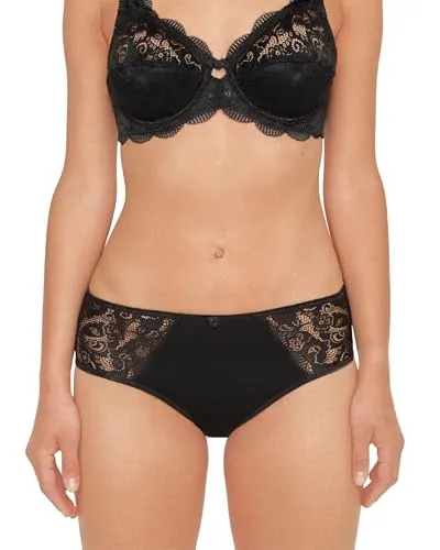 Susa Slip Damen - Latina 629 - Bikini Slip mit schmalem Bund - Zierblume & elastischer Spitze - Gefütterter Schritt - Bequem mit femininen Details, Schwarz (Schwarz 4) 38