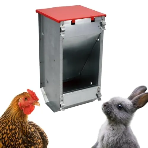 GarPet Futterautomat Hühner Futterspender Kaninchen Futterautomat Verzinkter Hühnerfutterautomat Metallfuttertrog für Geflügel Futtertrog verzinkter Stahl mit Deckel