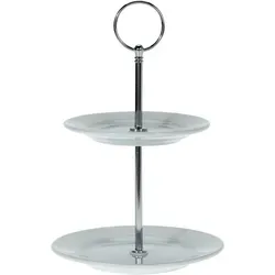 Porzellan Etagere - 2-stöckig - Metallgriff mit Ring - Plätzchen Pralinen Servierständer 15x21,5cm