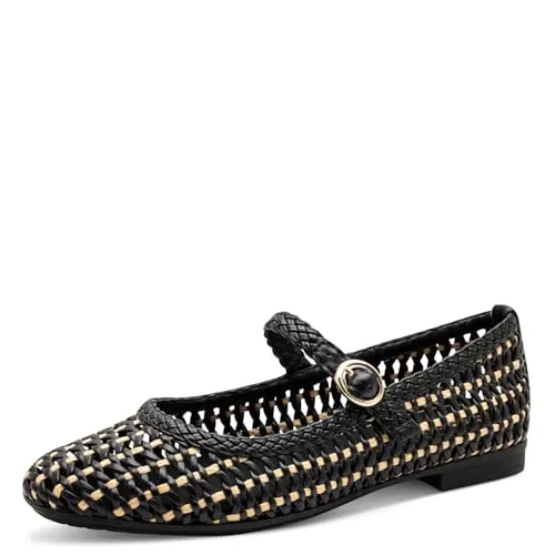 Jana Damen Ballerina Strap Vegan Black/Nature 41 - Elegante Ballerina mit 20 mm Absatzhöhe für stilvollen Komfort. Runde Schuhspitze und Schuhweite H bieten mehr Platz. Hergestellt aus veganen Materialien – ideal für bewusste Fashion-Liebhaberinnen.