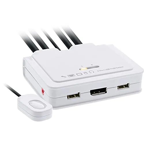 InLine 63614I KVM Switch, 2-fach, 4K USB-C zu DisplayPort - KVM-Switch für 2 PCs mit 4K Unterstützung, sofortiges Umschalten per Knopfdruck und integrierten Kabeln für einfache Installation.