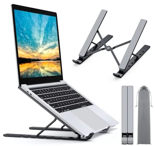 Babacom Laptop Ständer, 9-Stufe Aluminium Laptop Stand, Tragbar Höhenverstellbarer Belüfteter Notebook Ständer Kompatibel mit MacBook Pro Air, und andere 10-15,6 ” Laptops Tablet, Schwarz