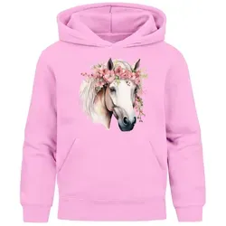 SpecialMe Kinder Hoodie mit Pferdekopf und Blumen - Bequemer Kinder-Sweater in Rosa, aus 70% Baumwolle, ideal für Pferdefans und perfekt als Geschenk!