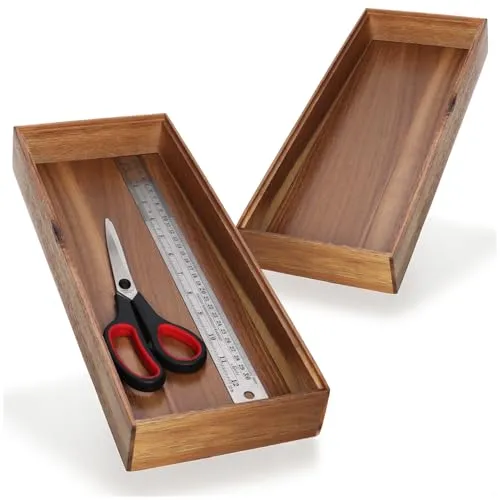 com-four® 2x Schubladen-Organizer aus Akazienholz 37,5 x 15 x 5 cm