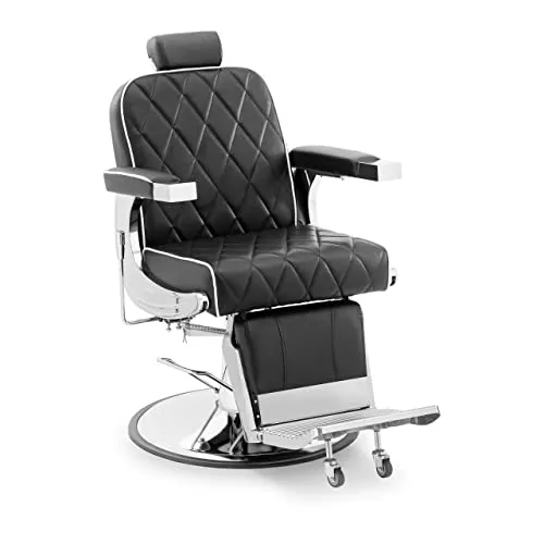 Physa FOXLEY Black Friseurstuhl mit Kopf- und Fußstütze - Ergonomischer Friseurstuhl mit höhenverstellbarer hydraulischer Pumpe und stabiler Stahlkonstruktion. Ideal für Friseursalons und Kosmetikstudios – pflegeleichter Kunstlederbezug.