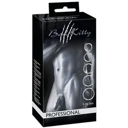 5-teiliges Set Professional mit Penis-/Hodenringen aus Carbonstahl – robust & edel von Bad Kitty
