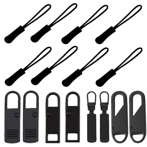 Aeuezxx 16 Stück Reißverschluss Zipper Ersatzteile, 8 Reißverschluss Anhänger und 8 Abnehmbares Metall Zipper Pull, Zipper Tag, Reissverschlussgriff, für Geldbörse, Kleider, Jeans, Koffer