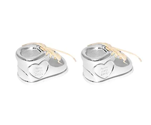 Brillibrum Design Geschenke Set für Kinder - Milchzahndose & Lockendose - Niedliches 2er Set aus versilberten Dosen in Schuhform für Haare und Zähne. Ideal als Geschenk zur Geburt oder Taufe, mit samtigem Innenfutter für sicheren Aufbewahrung. Maße: 3,4 x 3,2 x 6 cm.