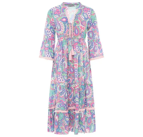 Zwillingsherz Maxikleid Gemustert für Damen - Luftiges Maxikleid aus Baumwolle mit modernem Muster. Der feminine Schnitt und das atmungsaktive Material sorgen für hohen Tragekomfort – ideal für Freizeit, Urlaub und Sommerfeste.
