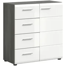 xonox Home Garderobe Salsa - Eleganter Hochglanz Schrank - Garderobenschrank mit modernem Design in Rauchsilber und weißem Hochglanz, bietet viel Stauraum für Jacken und Schuhe, ideal für Flur und Diele.