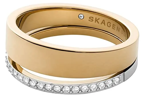 Skagen Damen Edelstahlring - Eleganter Glitterring in Gold und Silber - Ringe für Damen, aus poliertem Edelstahl mit funkelndem Glitter für einen glamourösen Look, erhältlich in den Größen 16-19.
