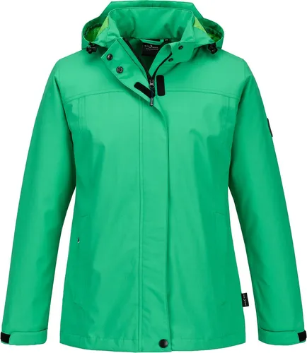Blue Wave Damen Funktionsjacke Britta - Regenjacke mit abnehmbarer Kapuze in Grün, Größe 42 - Entdecken Sie die Blue Wave Damen Funktionsjacke Britta: wasserabweisend, winddicht und atmungsaktiv. Ideal für Outdoor-Aktivitäten, bietet sie optimalen Schutz und Komfort bei jedem Wetter.