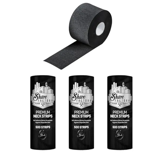 Halskrause Schwarz 3 Stangen mit 5 Rollen je 100 Blatt von The Shave Factory | PROFI HALSKRAUSE FÜR TOP HYGIENE | Halsschutz Kreppband