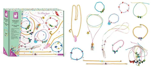 Janod Kreativset Glücksstein-Schmuckstücke bunt - 16 Armbänder und Halsketten aus echten Steinen, kreatives Bastelvergnügen für Kinder ab 8 Jahren