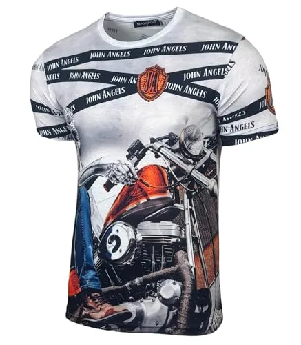 Herren Sommer T-Shirt Rundhals-Ausschnitt Moderner Männer Kurzarm Used Look Tshirt B-220-229, Farbe:228 Weiss, Größe:XL