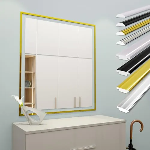 HEXIM selbstklebende Zierleisten flexibel universelle Profile Wandleiste Gold Chrom Weiß Schwarz 300cm Spiegelrand Möbel Deckenleiste (1 Leiste T1-G gold)