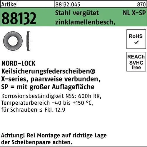Nord-Lock NLX16sp Scheiben, 100 Stück - Keilscheiben aus Stahl EN 1.7225, durchgehärtet für sichere Schraubverbindungen. Verhindert das Losdrehen durch Vibrationen und ist wiederverwendbar.