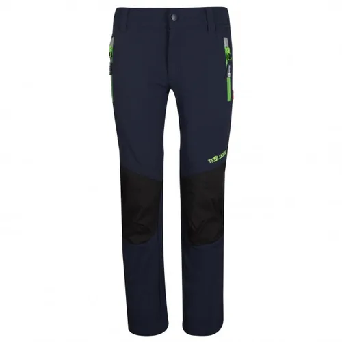 Trollkids Lysefjord Kinderhose 128, Navy - Elastische Softshell-Hose, winddicht und wasserabweisend. Mit Knieverstärkungen und Reflektoren für erhöhte Sicherheit im Freien. Ideal für aktive Kinder!
