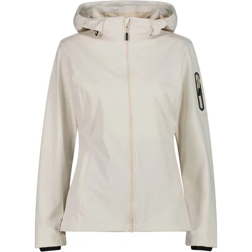CMP Damenjacke Zip Hood offwhite (A145) - Leichte, winddichte Damenjacke aus 3-lagigem Softshell für optimalen Schutz beim Wandern und im Alltag. Mit abnehmbarer Kapuze und atmungsaktiven Eigenschaften für Komfort bei jedem Wetter.