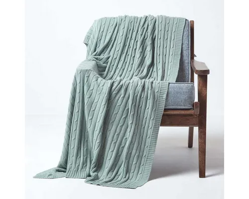 Plaid Baumwolldecke mit Zopfmuster, blau, 130 x 170 cm - Bettdecken – Weiche Baumwolldecke in harmonischem Blau, ideal für zusätzlichen Wohnkomfort im Schlaf- oder Wohnzimmer.