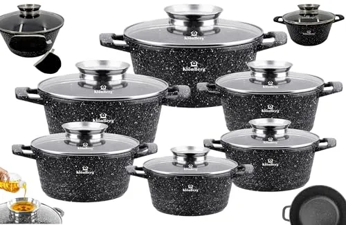 KlönBerg 12-teiliges Topfset | mit marmorierter Beschichtung | Kochtopf | mit Deckel | Antihaftbeschichtung | Induktion | ideal als Geschenk | für alle Herdarten |Diamant-Serie KB3844