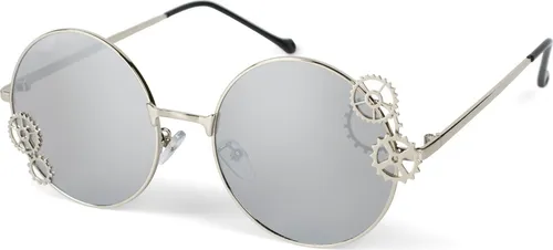 Produktbild styleBREAKER Damen Sonnenbrille mit Zahnrad Applikation an den runden Gläsern, Metall Gestell, Retro Look 09020127