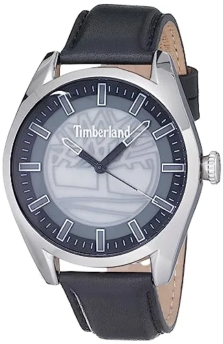 Timberland Armbanduhr Herren Ashfield 46mm - Armbanduhren für Herren mit schwarzem Lederarmband, silbernem Edelstahlgehäuse und 5 bar Wasserdichtigkeit – ideal für den täglichen Gebrauch.
